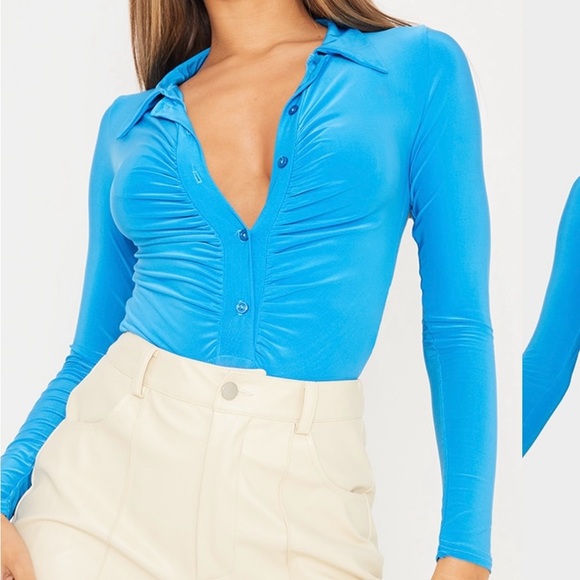 Pretty Little Thing Long Sleeve Bodysuit in Blue - Picture 1 of 7